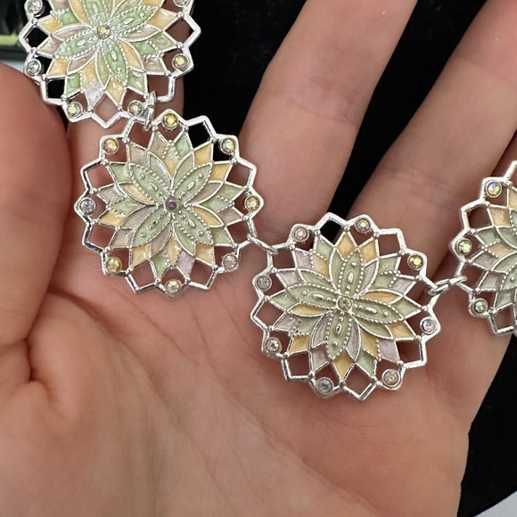 Gold and Silver Necklace and Earring Set with Intricate Detailing - Picture 7 of 7